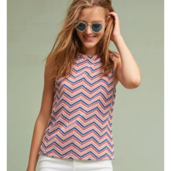 Anthropologie Postage Stamp Jacquard Tank with Back Zipper size L - Picture 3 of 13